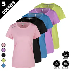5 Pack Women’s Athletic Tees – Ultimate Cooling & Stretch Performance!  Lightweight breathable fabric keeps you cool during workouts, yoga, or casual wear. High stretch design for full mobility, moisture-wicking tech fights sweat. Fitness Activewear