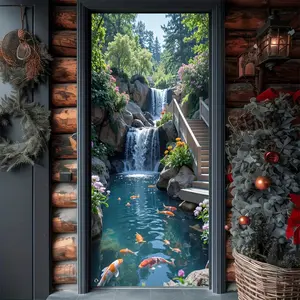 2D flat banner, 1 piece, forest waterfall polyester curtain for door, non-electric door decoration, suitable for entrance of bedrooms and living rooms, kdj