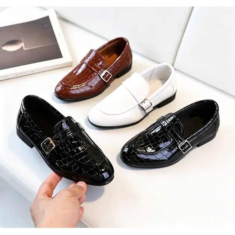 Boys' Formal Dress Shoes, Stylish Pointed-Toe Slip-On Synthetic Leather Loafers for Party Wear, Fashion-DMA