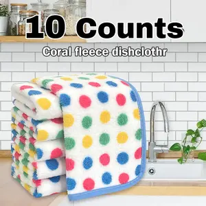 10 Counts Kitchen Dish Cloths Cleaning Towels, Ultra - absorbent and plush coral fleece fabrics, along with microfiber oil - resistant and non - sticking rags, are quick - to - dry and reusable dishcloths, perfect for scrubbing dishes, glass