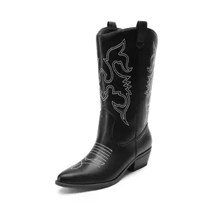 DREAM PAIRS Women's Cowboy Boots Pull On Cowgirl Boots Mid Calf Western Boots