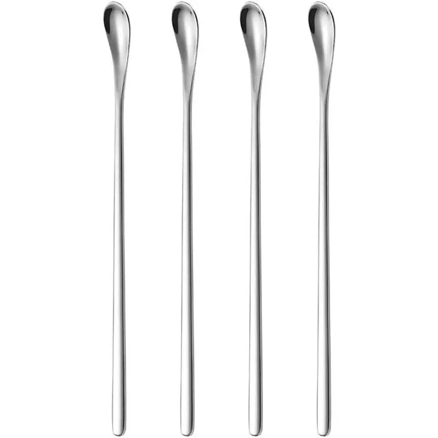 Stainless Steel Coffee Stirring Spoon Beverage Cocktail Stirrers Stir Cocktail Drink Mixing Swizzle Stick- Tiny Salt Condiment Spoon - Reusable - Set of 4 (7.6-Inch)