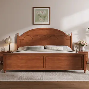 Retro Style Oak King Size Platform Bed Frame with Arched Headboard, Slat Support, No Box Spring Needed, Easy Assembly for Bedroom