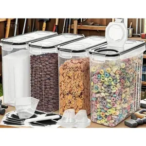 Airtight Food Storage Containers with Pour Spout, 4L/135.2 oz Plastic Kitchen Pantry Organization, Reusable Cereal Dispensers with Measuring Cup & Labels, Leak-Proof BPA-Free Storage for Dry Goods