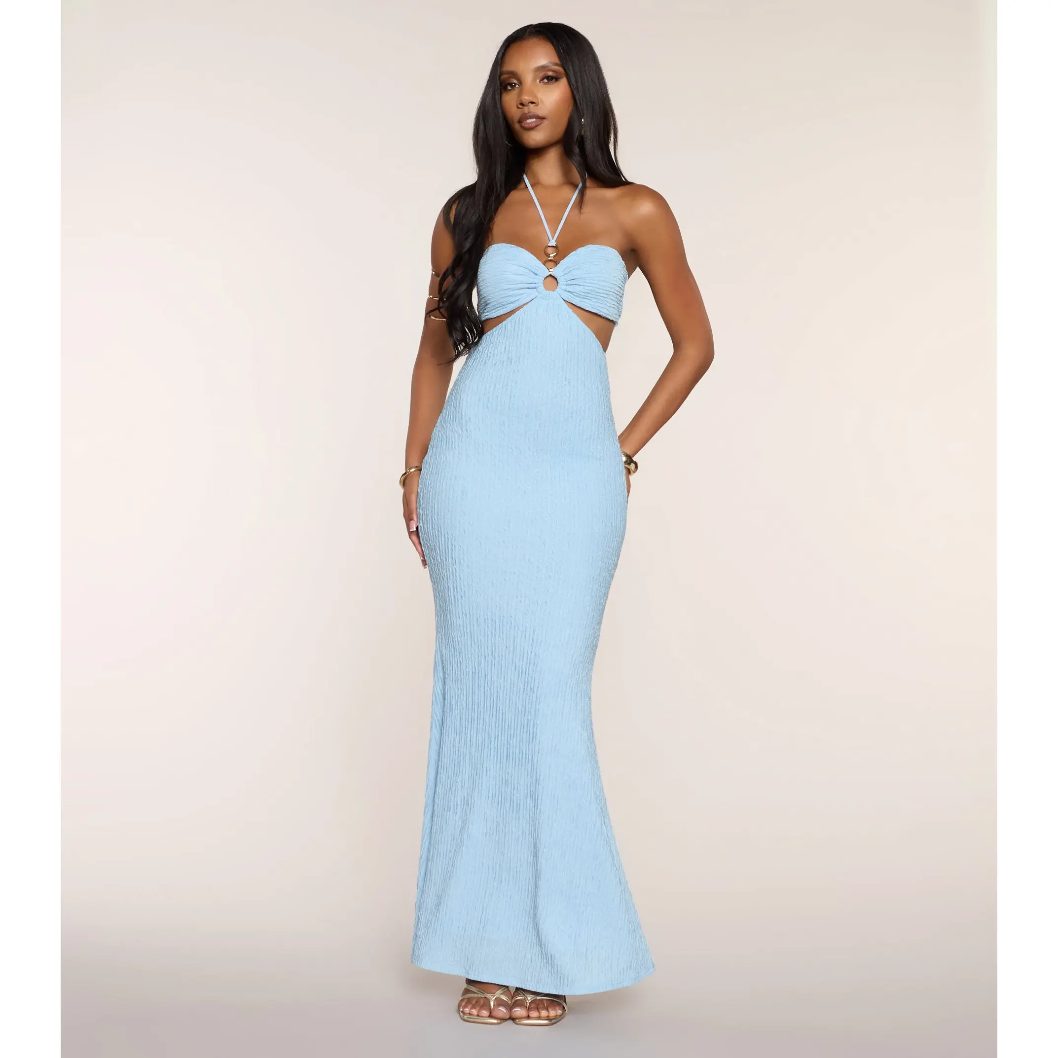 Ocean Air Mood Halter Maxi Dress