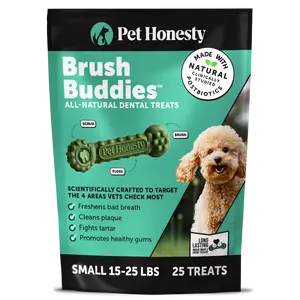 Pet Honesty Brush Buddies All-Natural Long-Lasting Dental Treats for Small Sized Dogs 15-25lbs, 25 Count Chewy Texture Fights Tartar Promotes Healthy Gums