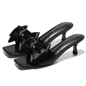 Women’s Kitten Heel Sandals with Bow – Square Open Toe Mule Heels, Slip-On Summer Slides. Comfortable & Elegant Satin Heels for Wedding, Bridal, Prom, or Party. Cute Casual Summer Dress Sandals for Cocktail Parties & Daily Wear.