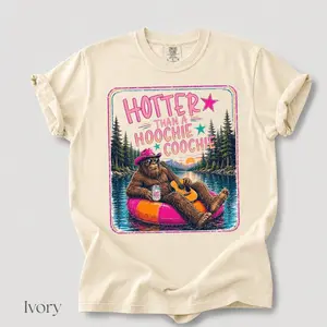 Comfort Colors Hotter Than A Hoochie Coochie Tee, Funny Bigfoot River Float Shirt, Redneck Summer Vacation T-Shirt, Country Lake Life Graphic, Camping Unisex Top