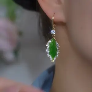LisiZen Green Leaf Zircon Earrings for Women 2025, Elegant Micro-Pave Design, Luxury Slim Chic Jewelry Gift DZEH3344