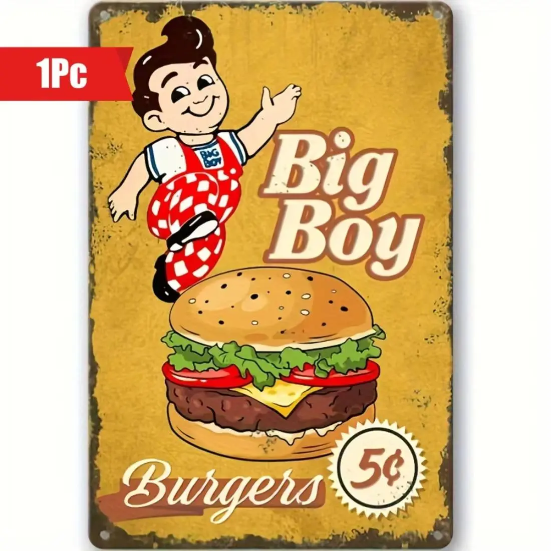 Big Boy Burger Wall Sign, Vintage Metal Wall Art, Aesthetic Wall Decor, Vintage Hanging Ornaments, Bar Kitchen Coffee Sign