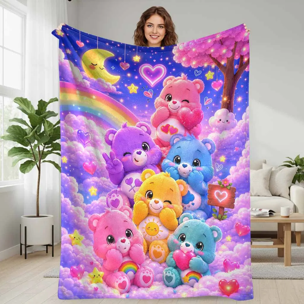 Colorful Cute Bears Flannel Blanket Vibrant Fantasy Rainbow And Stars Pattern Ultra Soft Plush Lightweight Warm Throw Perfect For Cozy Bedroom Living Room Bedding Decor Or Meaningful Birthday Gift