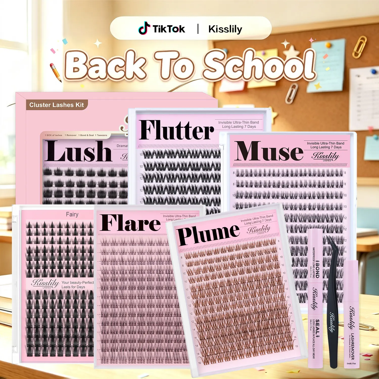 Hot Style Collection | Kisslily  Fairy, Flare, Plume, Muse,Flutter,Lush | Upgrade 2.0 Lashes With Ultra Dense, Waterproof, Long-Lasting Lashes | Beginner-Friendly DIY Lashes | Trendy & Must-Have Clusters ,back to school