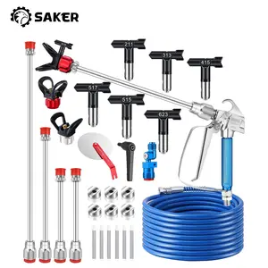 Saker 21Pcs Airless Paint Sprayer Gun Kit 3600PSI High Pressure Hose 50Ft 6 Reversible Tips 4 Extension Rods 6 Filters Guide Tool Nozzle Seat