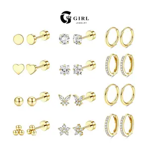 GGIRL 12 Pairs Earrings Set 18K Gold Plated Stainless Steel Multiple Piercing Sensitive Ears Hypoallergenic Small Cartilage Colorfast Environmentally Friendly with Cubic Zirconia Ears Versatile FashionJewelry Gift for Holiday Birthdays Anniversaries