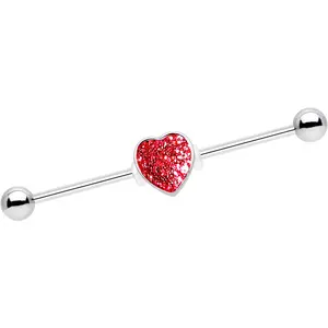 14G Red Glitter Heart Industrial Barbell 38mm