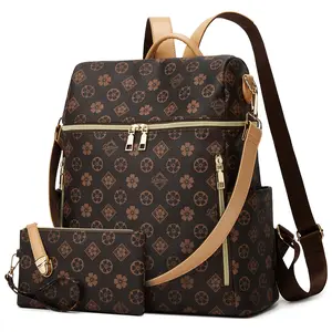 Fahsion Leather Backpack Backpack Purse for Women Rucksack for Ladies Shoulder Bag 2 Pieces