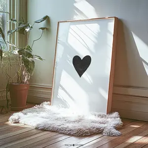 Minimal Heart Black and White Poster, Apartment Wall Decor, Minimalist Poster, Modern Room Decor