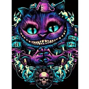 1PC  Diamond Painting Cheshire Cat Diamond Painting Kit Alice in Wonderland Theme Full Drill Rhinestone Embroidery Embroidered Design for Home Wall Decor DIY Craft Gift for Adults and Kids
