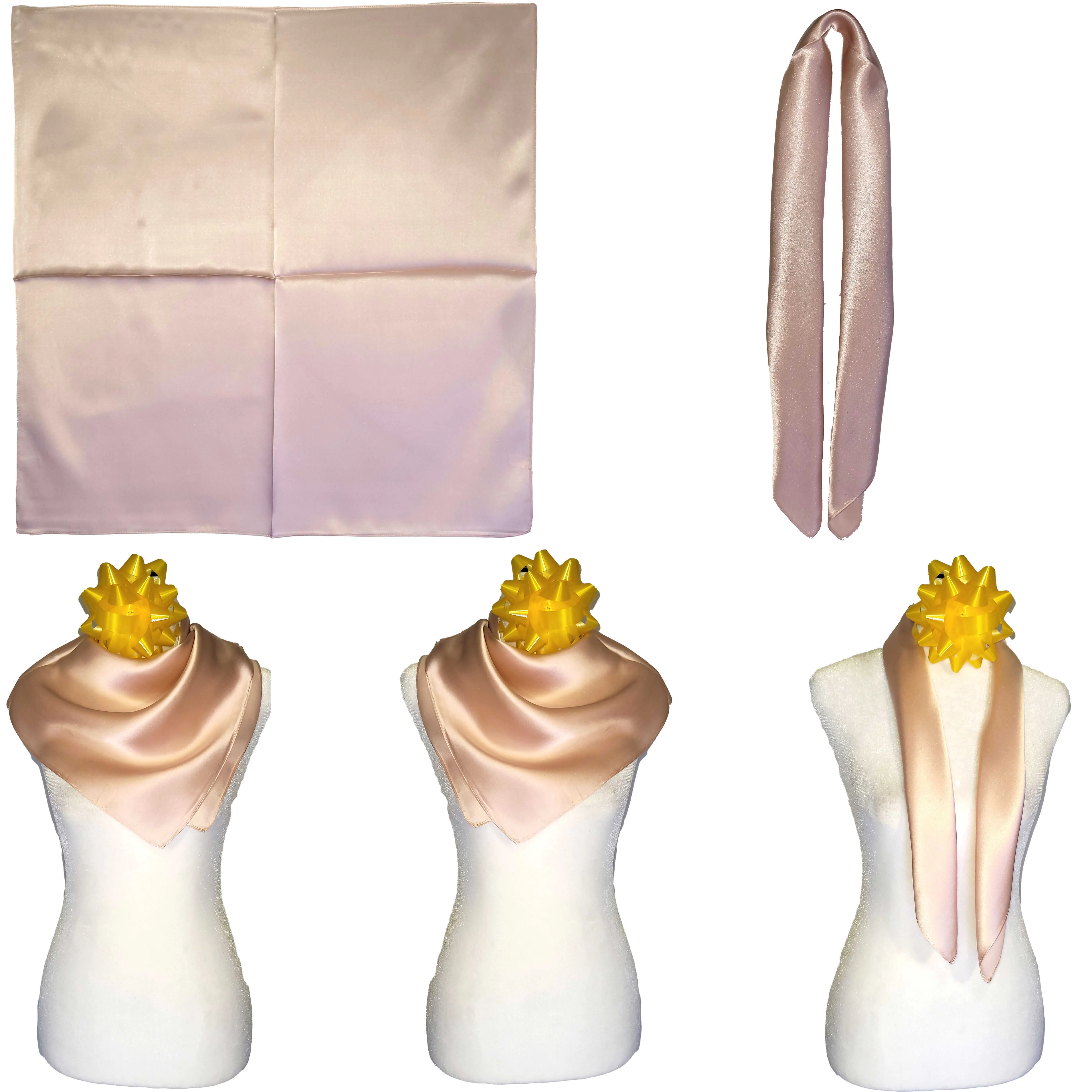 NWT Genuine 100% Mulberry Silk Satin Scarf 25″x25″ Medium Square Shawl Light Brown S5705