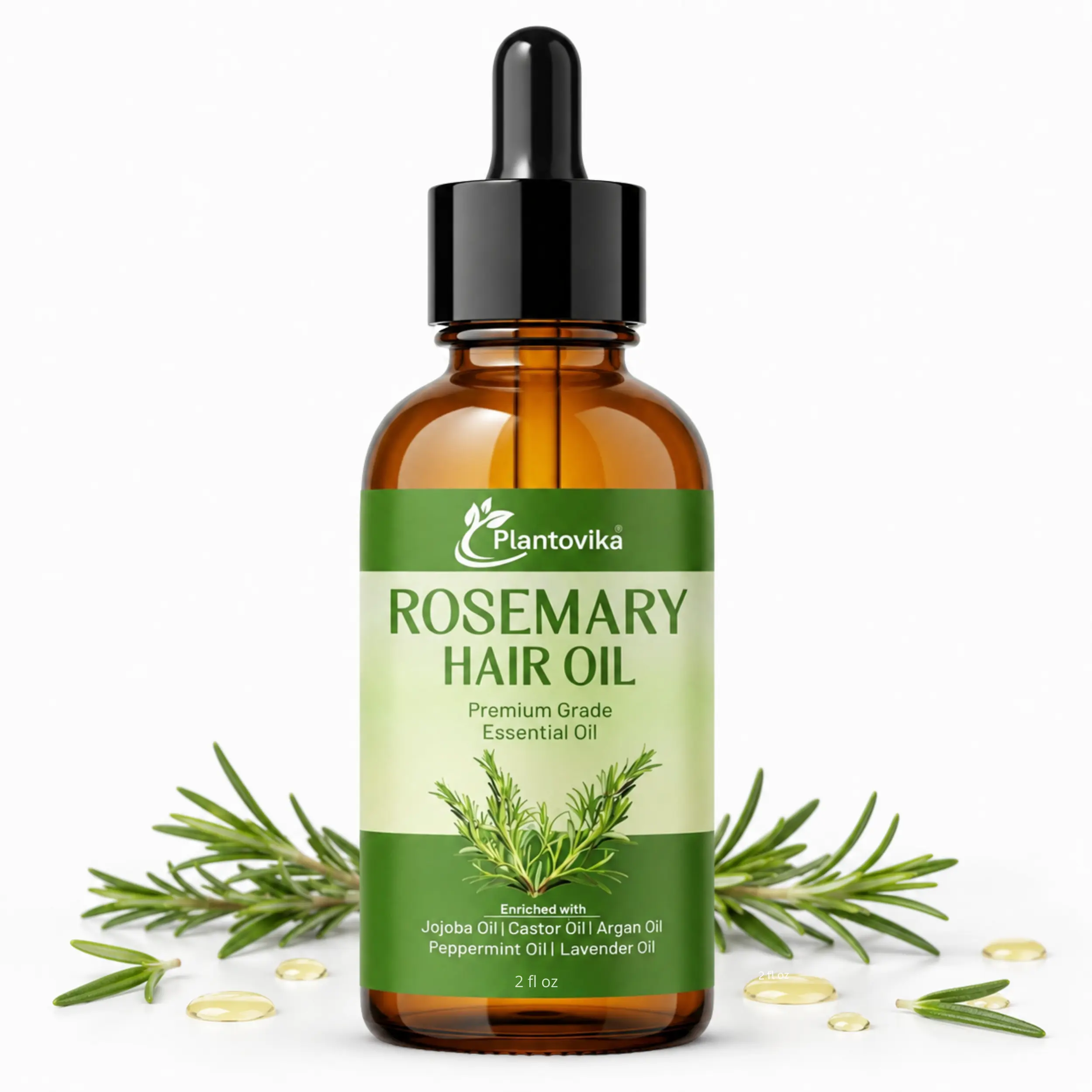 Plantovika Rosemary Hair Oil - Hair Density Serum for Hair Growth - 6 in 1 Blend with Jojoba, Castor, Argan, Peppermint & Lavender Oil