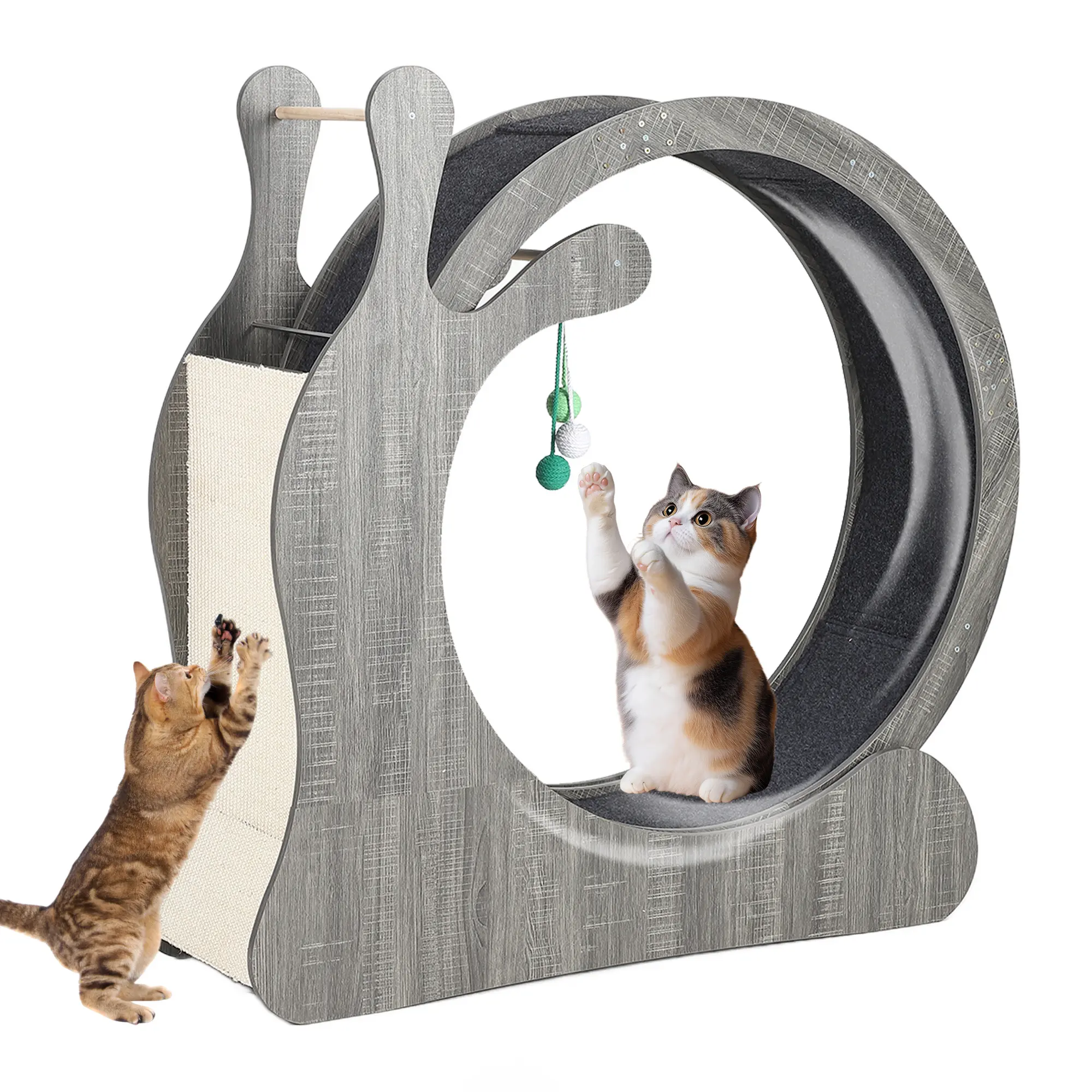 85cm Cat Exercise Wheel | Grey Oak Wooden Design, Silent TPE Rollers | Sisal Scratching Pad, Interactive Toys & Anti-Slip Base, Perfect Indoor Cat Fitness Gear