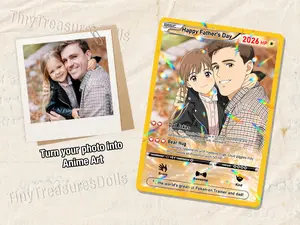 Personalized Fathers Day Pokemon Card, Holographic Anime Dad Poke Card, Custom Photo Card for Dad, Gamer Dad Gift