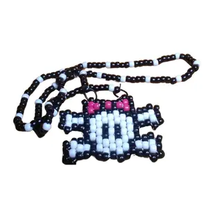 Skull Kandi Necklace W/Pink Bow Skulls- Handmade Beaded Necklace