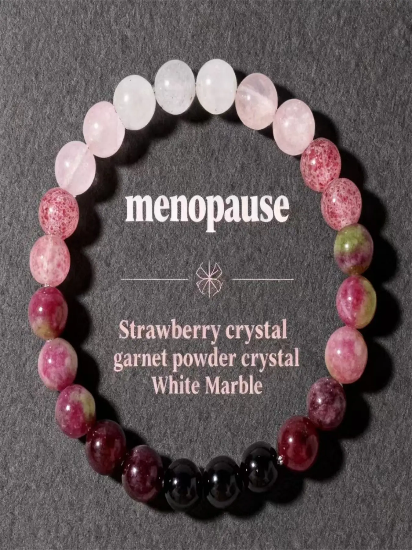 Menopause Support Crystal Bracelet, Strawberry Quartz Garnet Marble Bead Strand, Emotional Balance Anxiety Relief Jewelry