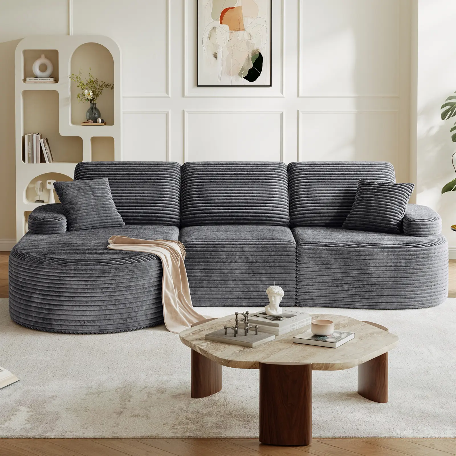 【2 Package Shipping 】113.4" Modular Sectional sofa with Chaise, L-Shaped Corduroy Boneless Couch for Living Room