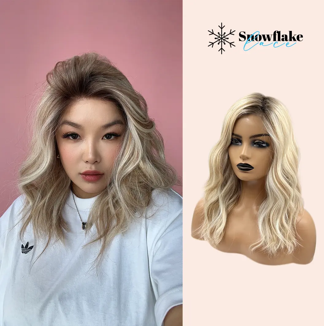 JBEXTENSION 18 Inches Wave Pre-Cut Snowflake Lace Frontlace Glueless Wig TERESA【PERMATEASE】【BENDY EAR TABS】