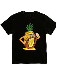 Funny Pineapple Peel T-Shirt, Soft and Skin-Friendly, Unisex, Long Loose-Fitting, Casual Print Top, All Seasons, No Button, No Collar