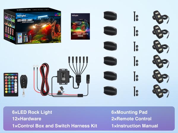 Nilight RGBW LED Rock Lights Kit, 6 Pods 22LED Wide Angle Remote & Bluetooth App Dual Control with Music Modes Multicolor Underglow Neon Wheel Well Light Fit for ATV UTV SUV Offroad Truck RZR Boat
