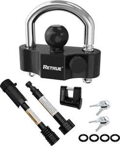 RETRUE Heavy-Duty Keyed-Alike Trailer Lock Set - Universal Coupler, Dual Hitch Receiver Pin, and Trailer Tongue Locks Included, Black