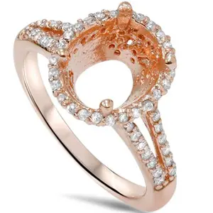 1/2ct Rose Gold Split Shank Halo Diamond Ring Setting For Oval 14K