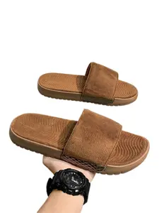 New Men's Slide Slippers, Warm Fuzzy Indoor Comfort Shoes, Multi-Color Unisex House Slippers, Large Sizes 39-47, Casual Eva Sole