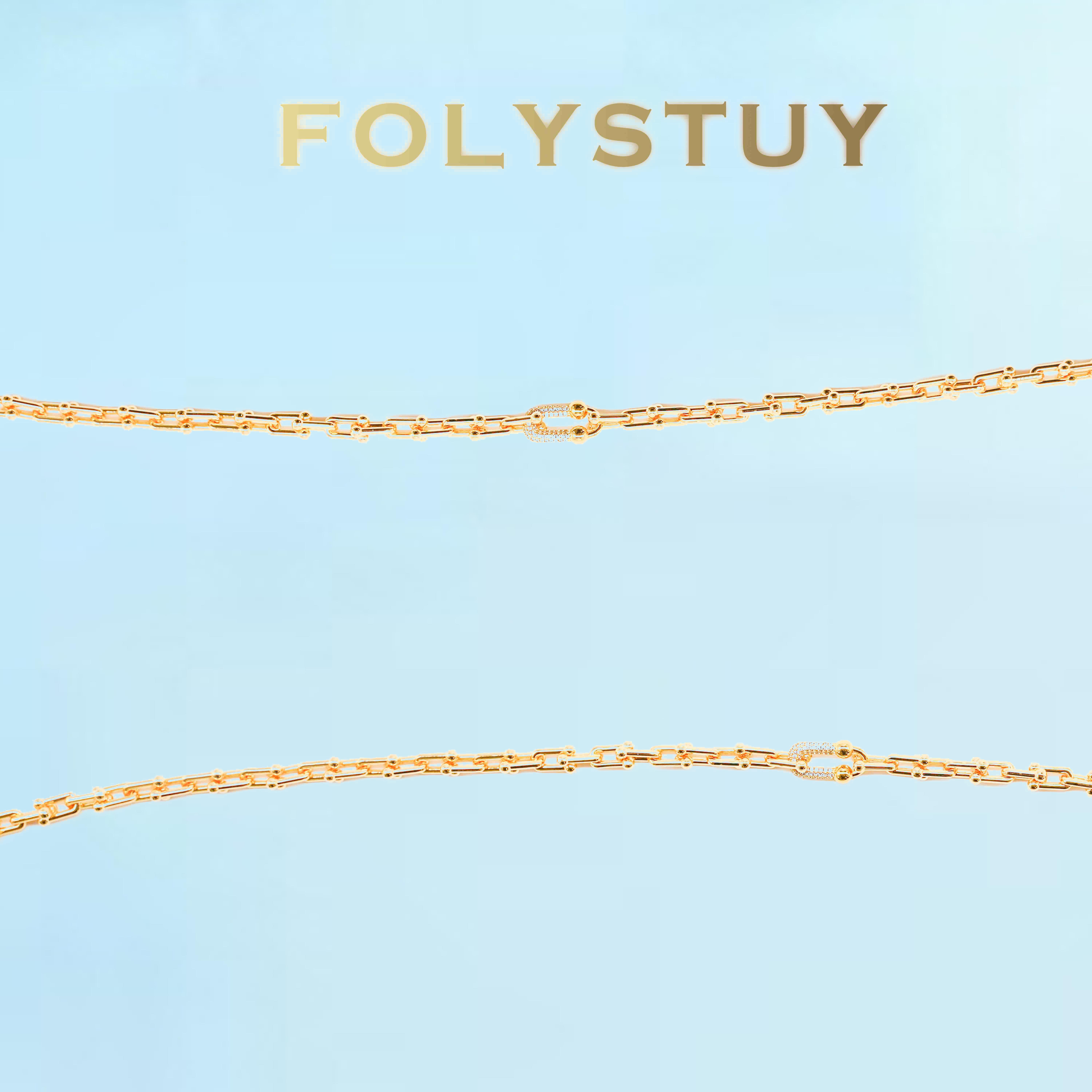 [FOLYSTUY (Y120)]Adjustable U-Link Chain Necklace, 0.31" Width 19.6" Length Everyday Wear Accessory