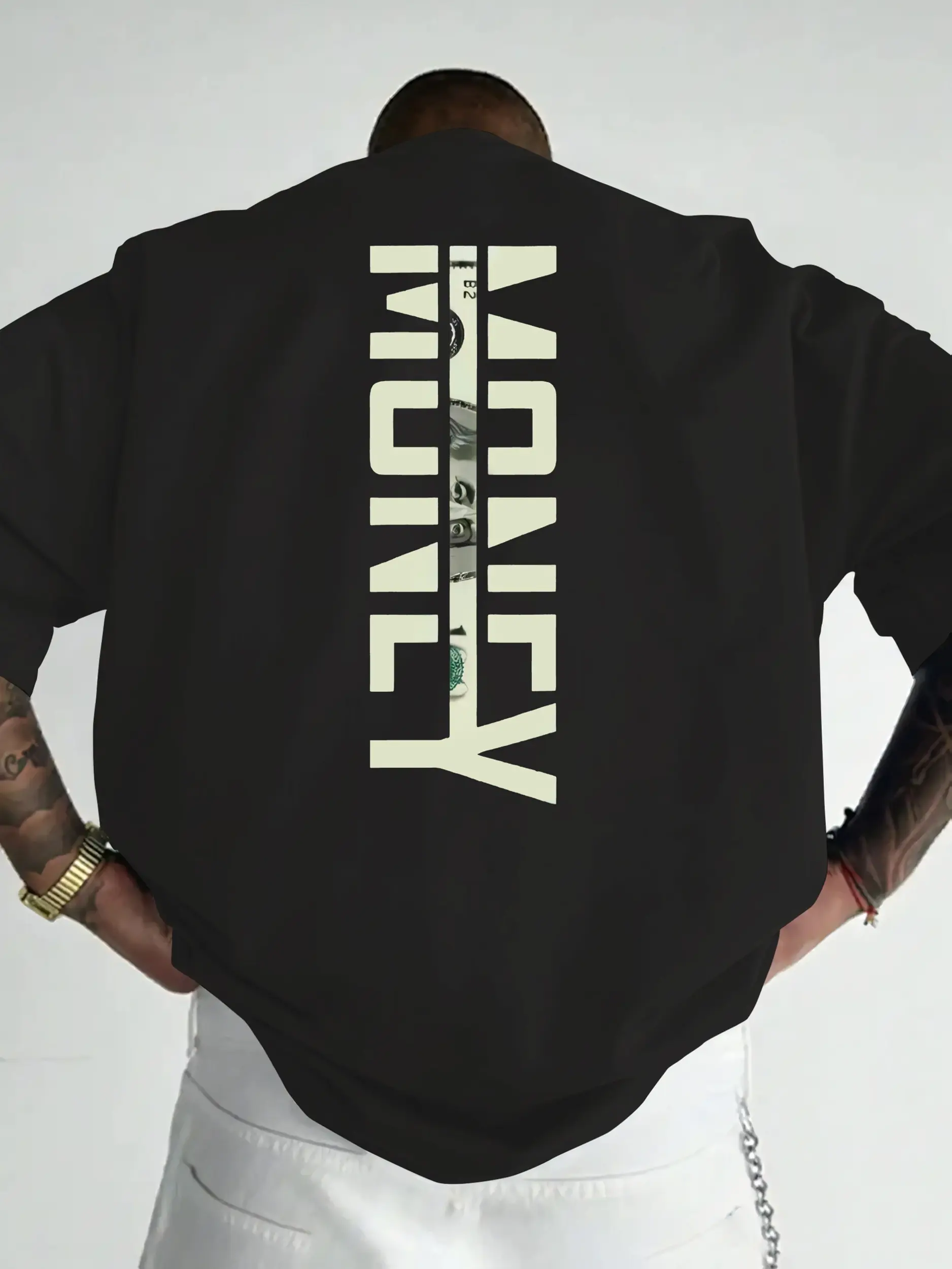 Men'S Street Fashion T-Shirt with MONEY Dollar Print on The Front And Back, Street Casual Style