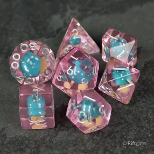 Blue + Pink Mushroom Inclusion DnD Dice Set - Dice for Dungeons and Dragons, D&D Dice, RPG Dice