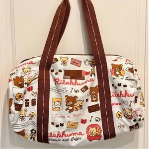 Kawaii Japanese Bear Rilakkuma Travel Bag Large Capacity Downhill Bag Portable Cartoon Storage Bag Canvas Shopping Bag Gift