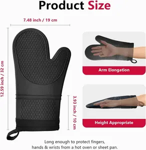 Extra Long Silicone Oven Mitts, Heat and Slip Resistant Oven Mitts with Soft Cotton Lining Non-Slip Textured Grip, Long Flexible Thick Gloves for BBQ, Baking, Cooking, 12.59 inches