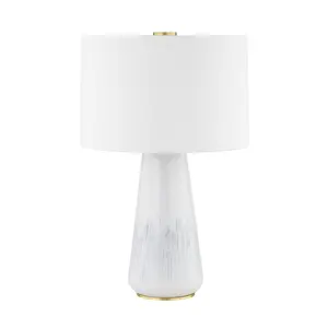 Saugerties Ceramic Table Lamp with Hand-Painted Ash Finish and Aged Brass Accent