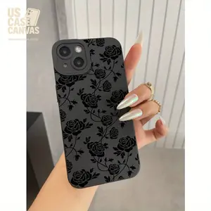 Full Screen Rose Black Mobile Phone Case, Suitable for Apple iPhone 16 15 14 13 12 11 XS XR X 8 7 Mini Plus Pro Max SE Series Mobile Phone Cases, Halloween Gift, Easter Gift, Birthday, Girlfriend, Boyfriend, Friend or Yourself