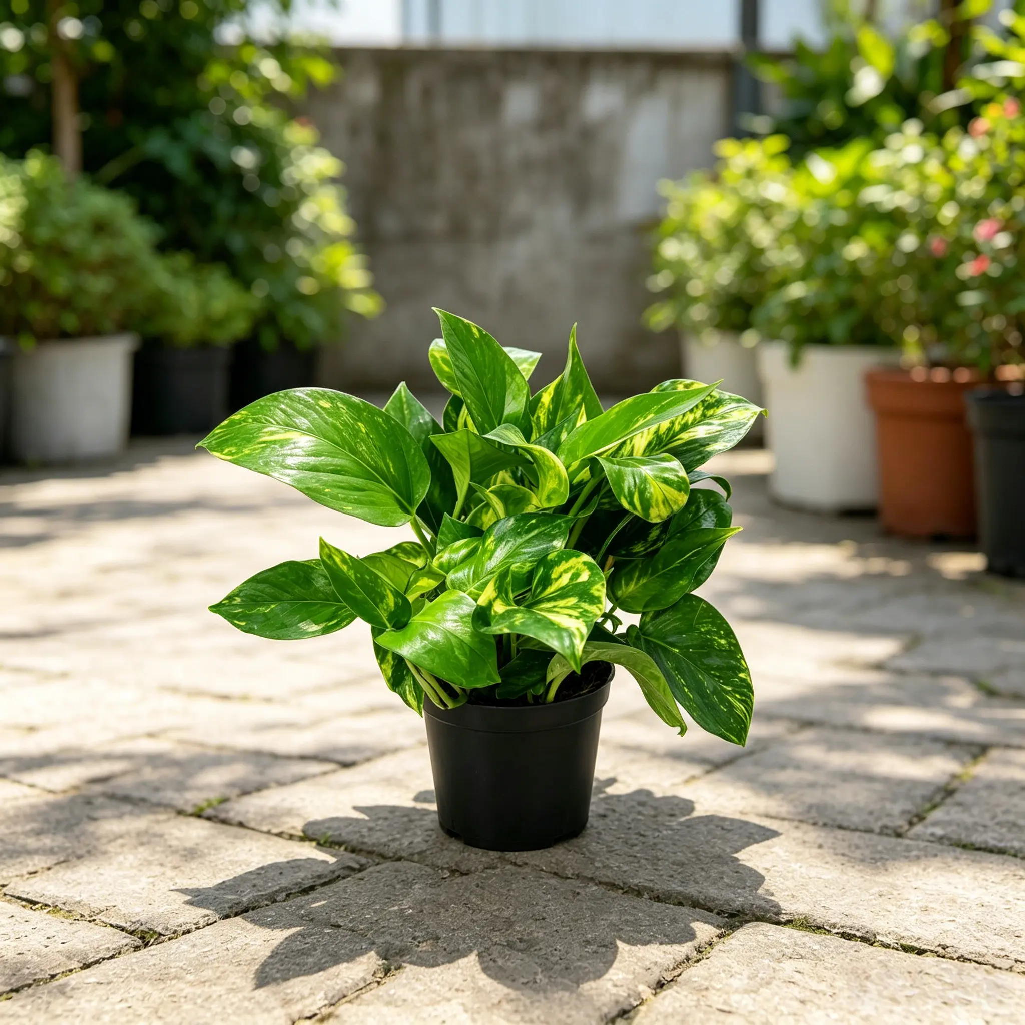 RZ-18  Marble Queen Pothos Plant in 4 Inch Nursery Pot, White and Green Variegated Trailing Heart Leaf Indoor Houseplant for Desks, Shelves & Office Decor, Compact Low Maintenance Greenery for Apartments, Tabletop Displays & Beginner Plant Collections