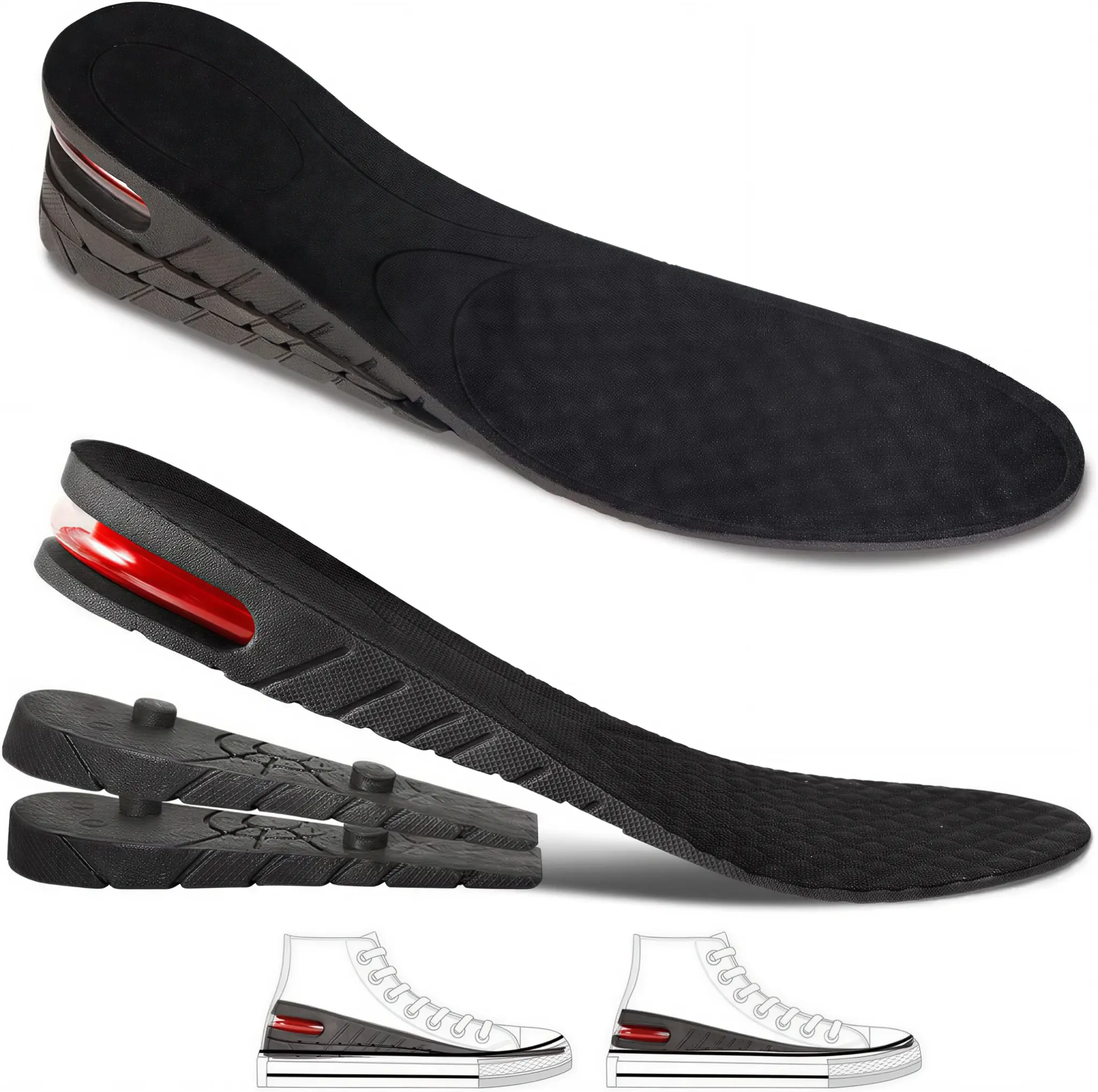 Black Half Pad Insoles for Heels (1-Pair Adult Upgraded Cushioned), 1.2"-2.37" Adjustable Invisible Breathable Heightening Heel Lifts, Removable All-Season Men's Party Gift for Client Meetings, Black(Half Pad)-1 Pair, Breathable Heightening Insoles