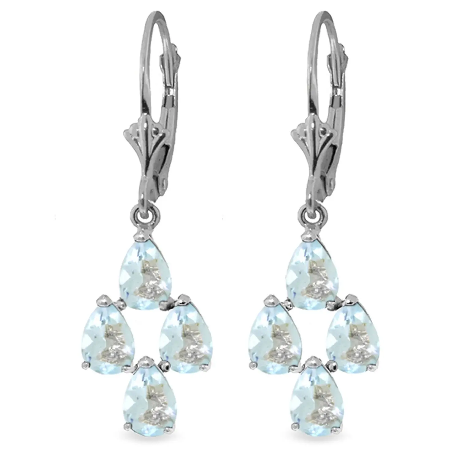 14k White Gold Leverback Earrings with Aquamarines Dangle