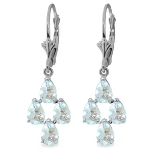 14k White Gold Leverback Earrings with Aquamarines Dangle