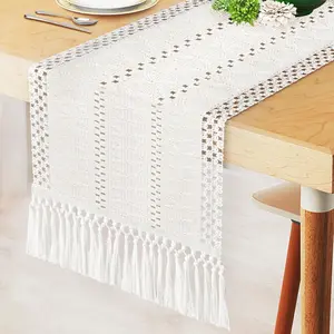 Boho Table Runner, Burlap Table Runners 72 Inches Long Macrame Style  Table Runner with Tassels Modern Farmhouse Rustic Woven Cotton for Bridal Shower Living Room Party Table  Decor (12x72in)