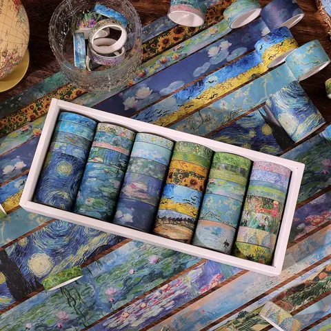 32 Rolls Washi Tape Set, Colored Van Gogh Patterns Decorative Masking Tape, Vintage Artists Tapes for Journaling, Junk Journal, DIY Craft Projects, Scrapbooking Supplies Decor