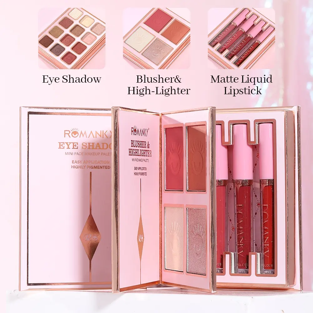 3-Tier Flip Page Makeup Book, All-In-One Cosmetic Set, Makeup Gift Set, Eyeshadow Palette, Blush, Highlighter, Lip Gloss, Travel Friendly Beauty Organizer, Face Makeup Sets
