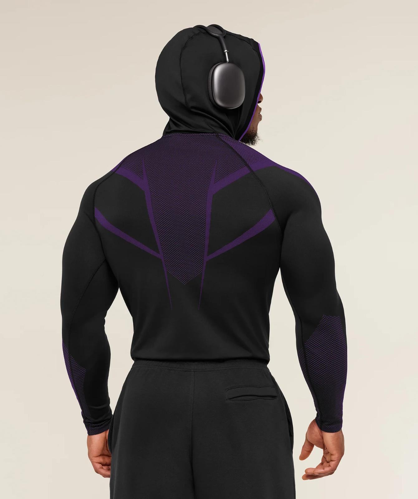 ONYX 5.0 Seamless Hoodie - Black/Athletic Purple Men's Fitted Athletic Hoodie for Workout